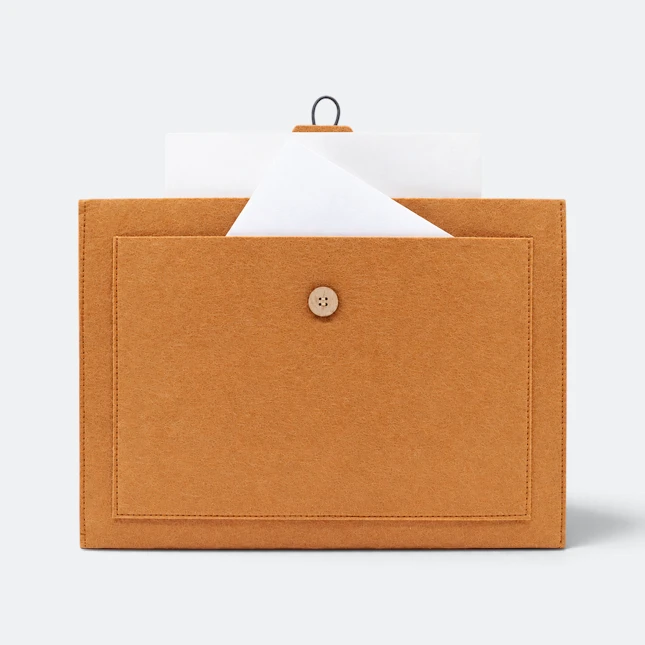Gmg4272 feltro felt document sleeve with front pocket brown open view, document bag corporate gift malaysia with logo printing