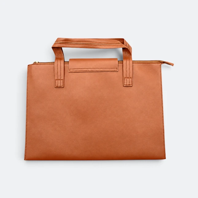 Gmg4275 portia pu leather seminar folder with handle brown view, document bag corporate gift malaysia with logo printing