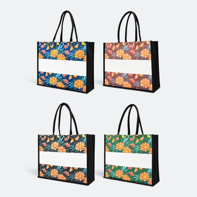 Gmg5121 floral laminated canvas tote bag dark all colours view, canvas tote bag corporate gift malaysia with logo printing