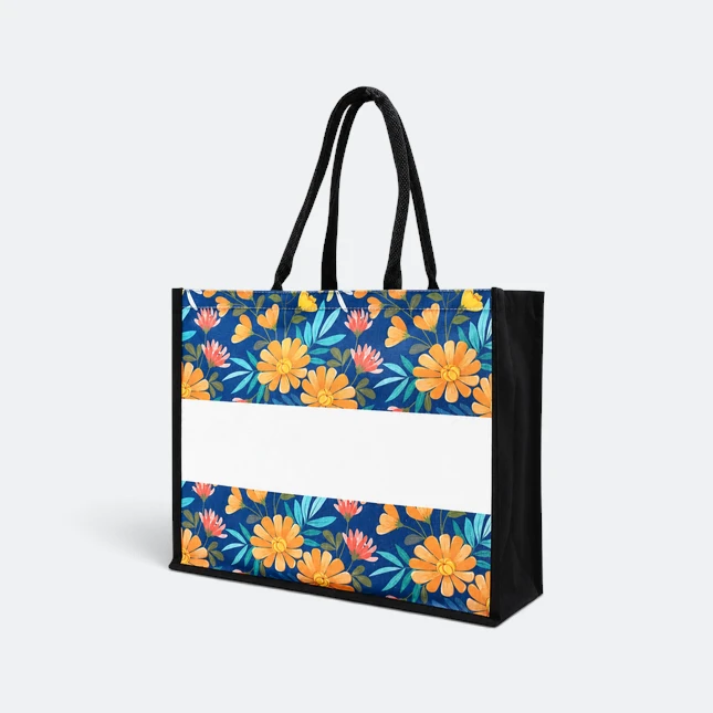 Gmg5121 floral laminated canvas tote bag dark royal blue floral view, canvas tote bag corporate gift malaysia with logo printing