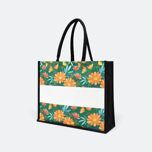 Gmg5121 floral laminated canvas tote bag dark green floral view, canvas tote bag corporate gift malaysia with logo printing