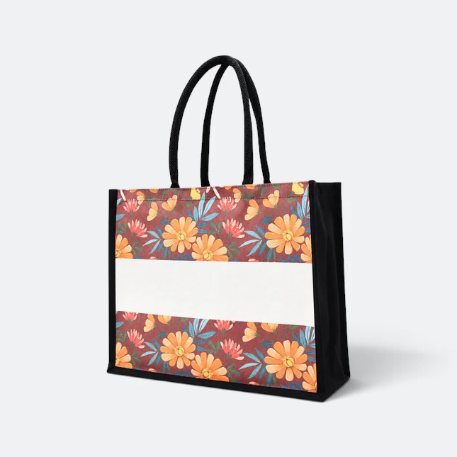 Gmg5121 floral laminated canvas tote bag dark red floral view, canvas tote bag corporate gift malaysia with logo printing