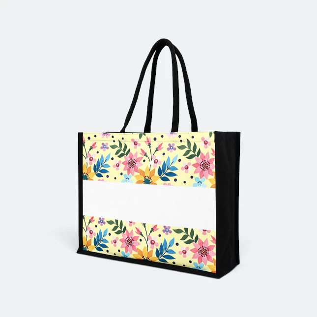 Gmg5122 floral laminated canvas tote bag light yellow floral view, canvas tote bag corporate gift malaysia with logo printing