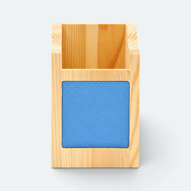 Gmg7070 woody wooden pen holder with colour panel sea blue view, storage organizer corporate gift malaysia with logo printing
