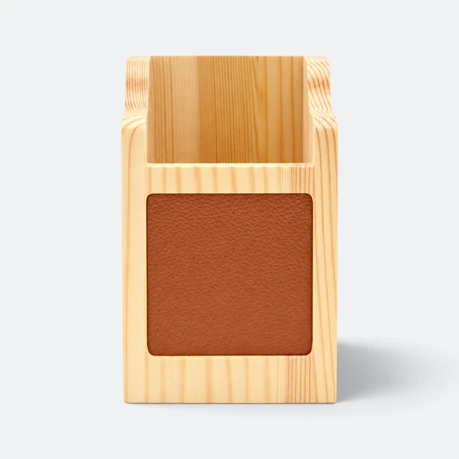 Gmg7070 woody wooden pen holder with colour panel brown view, storage organizer corporate gift malaysia with logo printing