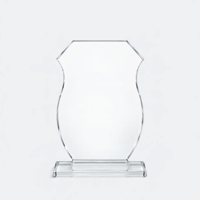 Gmg9308 crystal curved shield plaque medium size, corporate award plaque malaysia with custom logo printing