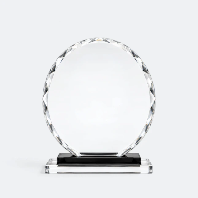 Gmg9310 crystal round plaque medium size, corporate award plaque malaysia with custom logo printing
