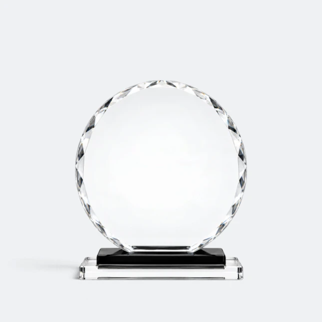 Gmg9310 crystal round plaque small size, corporate award plaque malaysia with custom logo printing