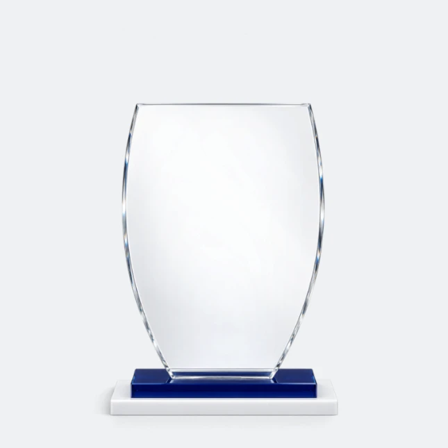 Gmg9312 crystal tablet plaque with blue base medium size, corporate award plaque malaysia with custom logo printing