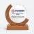 Gmg9320 round crystal plaque with wooden crescent with sample logo printing, corporate award plaque malaysia with custom logo printing