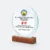 Gmg9335 round crystal plaque on wooden base with sample logo printing, corporate award plaque malaysia with custom logo printing