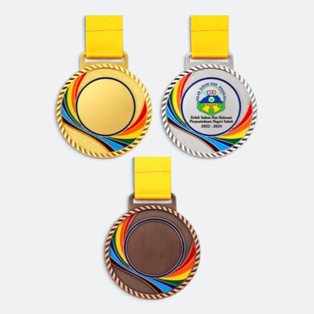 Gmg9345 rainbow swirl zinc alloy medal gold, silver and bronze, corporate medal malaysia with custom logo printing