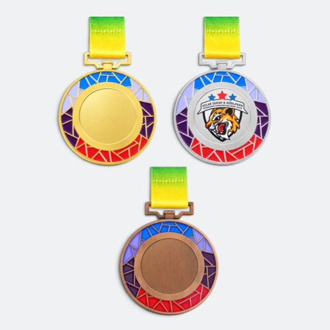 Gmg9346 mosaic rim metal medal gold, silver and bronze, corporate medal malaysia with custom logo printing