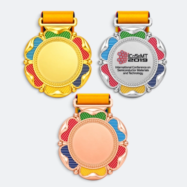 Gmg9348 scalloped zinc alloy medal gold, silver and bronze, corporate medal malaysia with custom logo printing