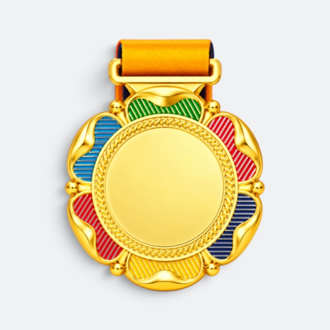 Gmg9348 scalloped zinc alloy medal gold, corporate medal malaysia with custom logo printing