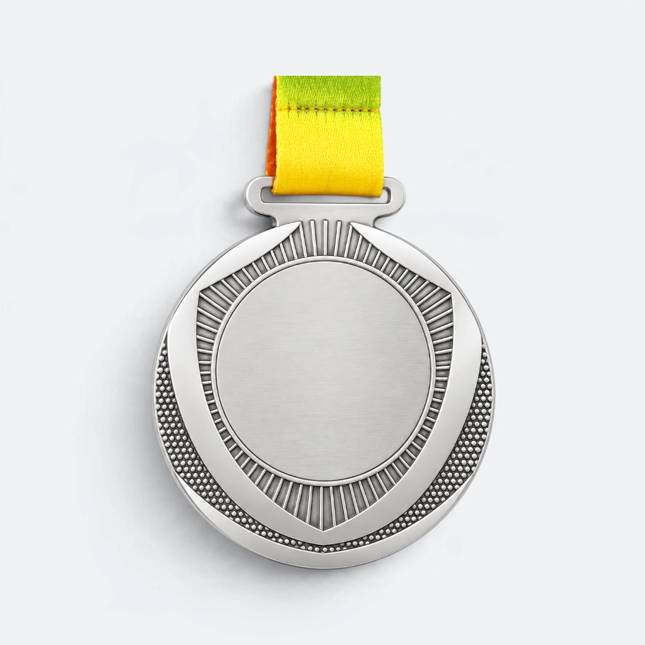 Gmg9349 fluted rim metal medal silver, corporate medal malaysia with custom logo printing