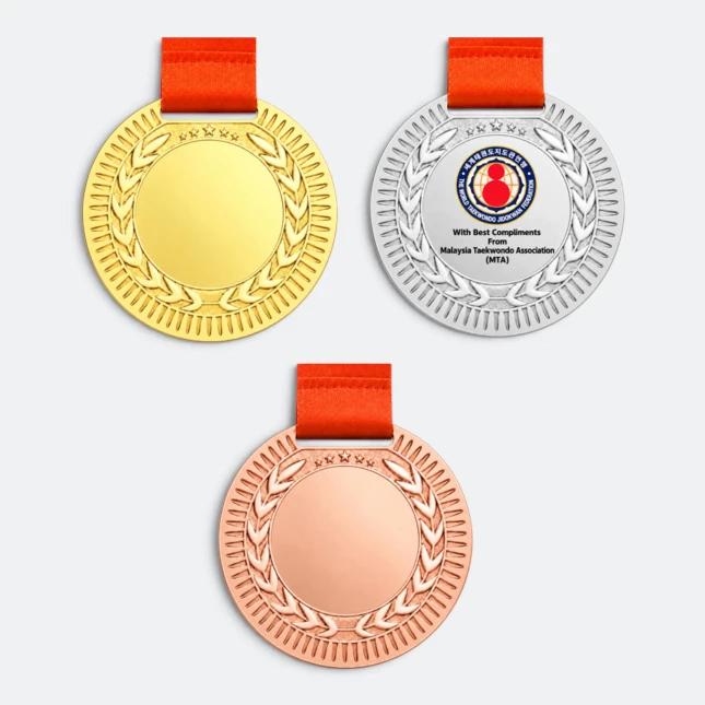 Gmg9350 classic rim metal medal gold, silver and bronze, corporate medal malaysia with custom logo printing