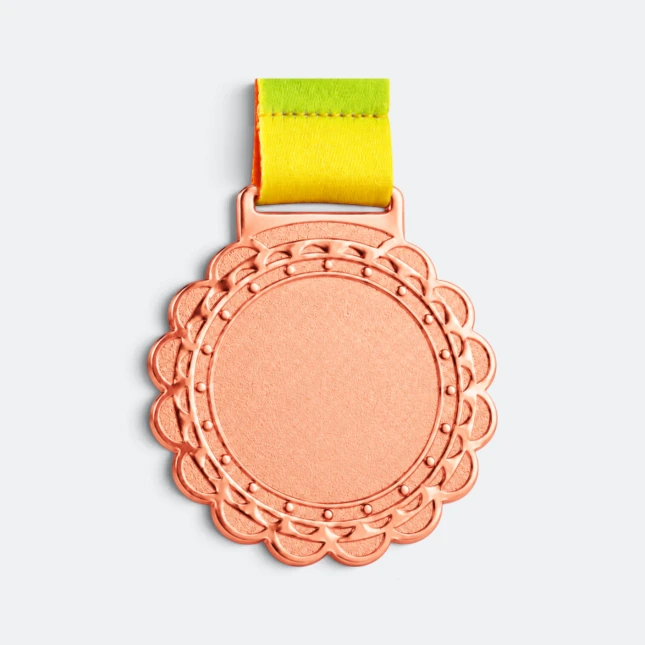 Gmg9352 scalloped edge metal medal bronze, corporate medal malaysia with custom logo printing