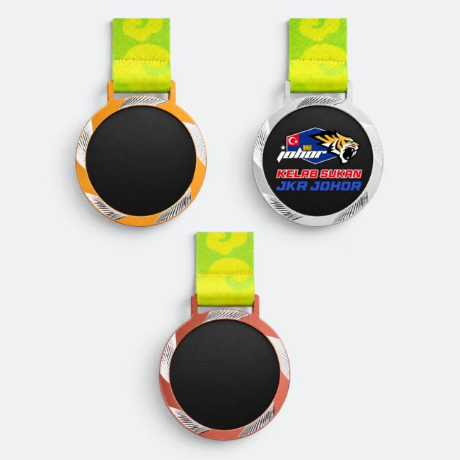 Gmg9353 glass insert aluminium medal gold, silver and bronze, corporate medal malaysia with custom logo printing