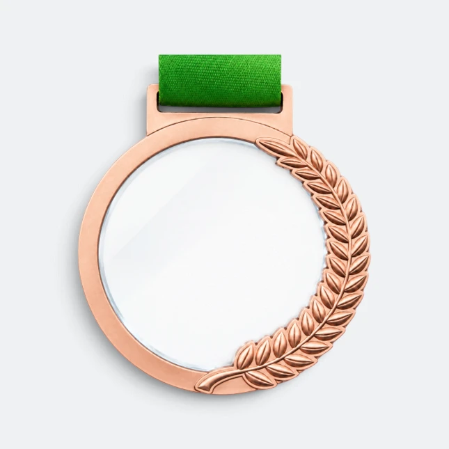 Gmg9355 laurel wreath glass aluminium medal bronze, corporate medal malaysia with custom logo printing