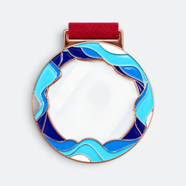 Gmg9357 ocean wave glass aluminium medal bronze, corporate medal malaysia with custom logo printing