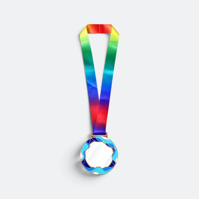 Gmg9357 ocean wave glass aluminium medal with lanyard, corporate medal malaysia with custom logo printing